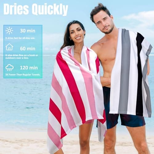Ouxiaobai Large Oversized Beach Towel - Microfiber Sand Free 35 x 70 Inch Quick Dry Lightweight Pool Towel for Adults, Thin Striped Swim Towel (Black) — view 2