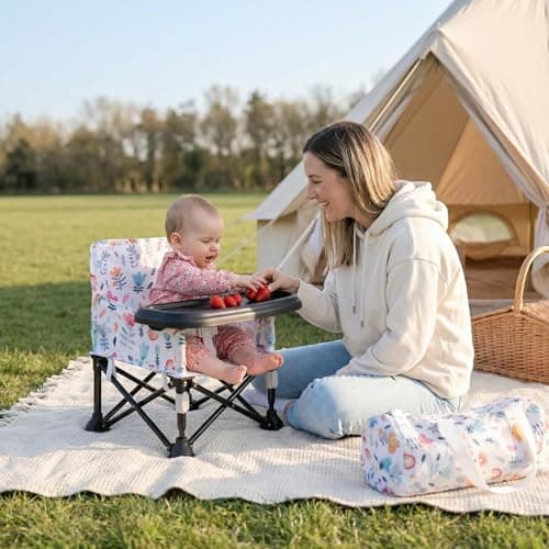 LADIDA Portable Baby High Chair with Removable Tray - Foldable Travel Highchair with Travel Bag,Flower Pattern Folding Booster Feeding Chair for Indoor Outdoor, Beach, Picnic 305 — view 5