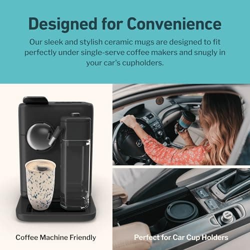 NOVA CERAMICS Travel Mug - Travel Size Mug – Reusable Coffee Mug Unique to Go Mug – Microwave & Dishwasher Safe Coffee White & Blue Tumbler - Gifts for Women Men Him Her – 355ml – Orchid — view 6
