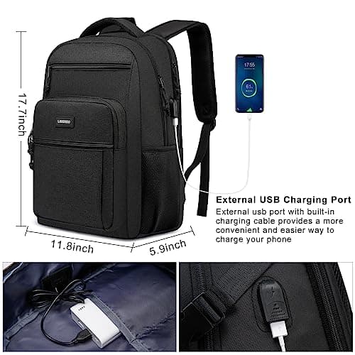 LIBENED School Bag for Boys, Large 15.6 Inch Black Backpack for Work Travel — view 3