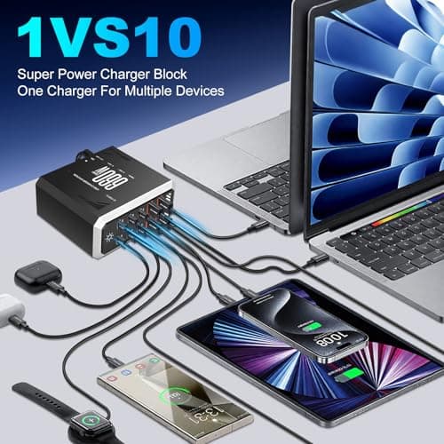 10 in 1 & 660W USB C Charging Station Hub GaN III Multi Port USB Fast Charger Block (6 USB‑C & 4 USB‑A), Black Power Dock Compatible with MacBook, iPhone, iPad, Galaxy S24/S23 etc — view 3