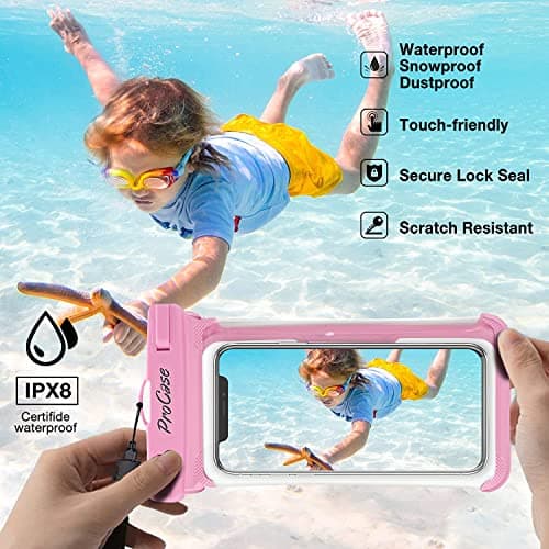 ProCase 2 Pack Waterproof Phone Pouch, Underwater Case phone sleeve for iPhone 17 Air 16 15 14 Plus Pro Max 13 12, Galaxy S24 Ultra S23 S22 Up to 7.0 inch, Cruise Beach Essentia -Pink/Black — view 3