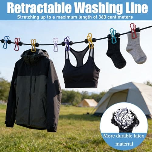 2 Pcs Travel Washing Line, Travel Clothes Line With 24 Clips, Elasticity Retractable Washing Line, Suitable for Outdoor Vacations, Bathrooms, Laundry Rooms, Gardens, or Travel (Black/White Rope) — view 5