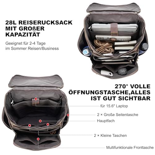 TIDING Genuine Leather Travel Backpack for Men Fits 15.6'' Laptop — view 4