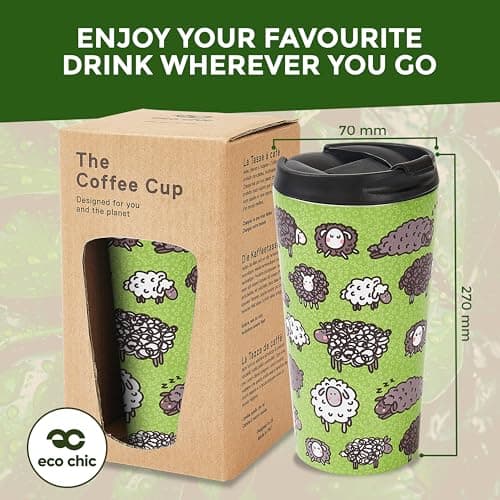 Eco Chic Reusable Thermal Coffee Cup Stainless Steel Leakproof Insulated 330ml Travel Mug (Cute Sheep Green) — view 3