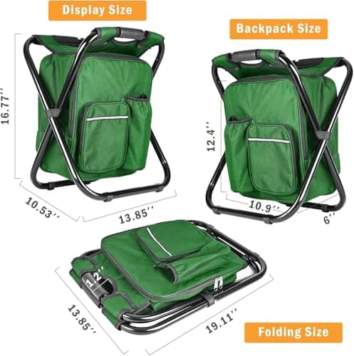 Kikerike Portable Stool Backpack Cooler Chair 300 LBS Max Load Folding Fishing Cooler Backpack Stool for Outdoors Hiking Beach Travel - Army Green — view 2