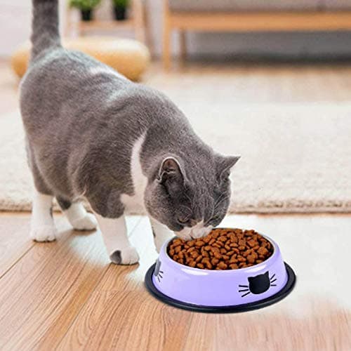 SUOXU Cat Bowls, Stainless Steel Colorful Cat Food Bowl, Non-slip Pet Water Bowl, Puppies Feeding Bowl, Set of 3 Metal Cat Bowl With Silent Pet Feeding(Blue/Purple/Green) — view 6