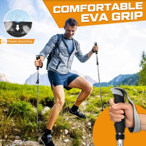 covacure Walking Poles, 7075 Aluminum Tri-fold, Adjustable Height, 2PCS — view 5