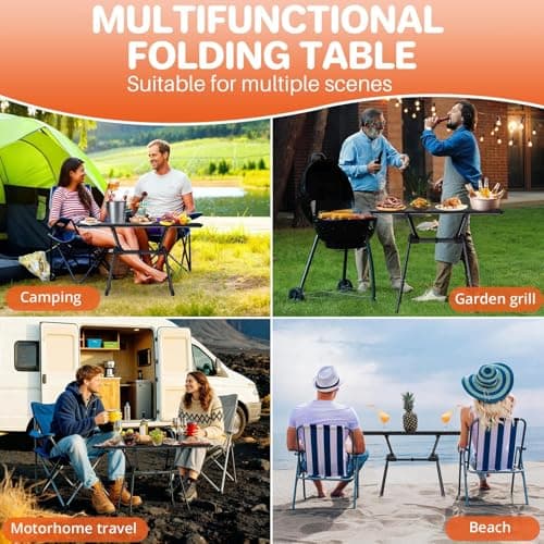 FUNYKICH Aluminum Roll Up Camping Table(89x40cm), 4 Height Adjustable Ultralight Folding Camp Table Up to 70cm, Portable Folding Table with Carry Bag for Camping, Picnic, BBQ, Party, Backyard, Beach — view 5