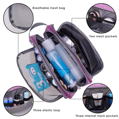 WANDF Toiletry Bag Water-Resistant Nylon Travel Wash Bag Lightweight Dopp Kit for Men and Women (A-Light Purple) — view 2