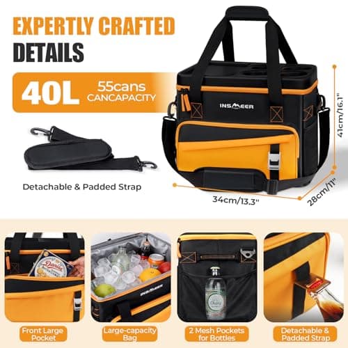 INSMEER Large Cool Bag 55 Cans 40L Foldable with Hard Top&Cup Holders — view 2