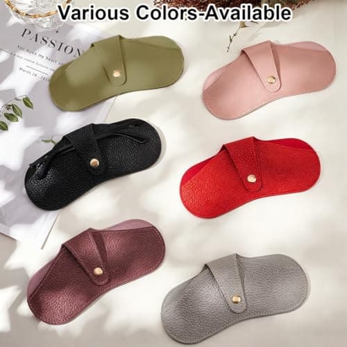 CREATCABIN Leather Sunglasses Case Soft Slim Glasses Case Flat Eyeglass Cases Portable Spectacle Cases Storage Pouch Lightweight with Cleaning Cloth for Women Men Travel Dark Olive Green 6.7x3.3 Inch — view 6