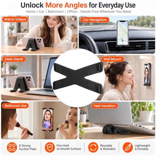 Airplane Phone Holder, Flexible Silicone Cell Phone Stand with Suction Cups & Charging Cutout, Bendable Foldable Portable Travel Essentials for Desk Bed Treadmill, All Phones Tablets, Black 1 Pack — view 6