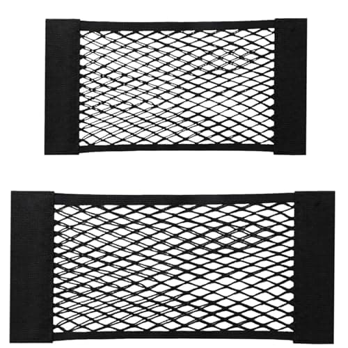 JCKD 2 Pcs Black Adhesive Mesh Cargo Net, 60 X 25cm & 40 X 25cm Elastic String Storage Mesh Bag, Car Trunk Storage Net Organizer, for Bottles, Groceries, Back Seat Car, Truck Trunk