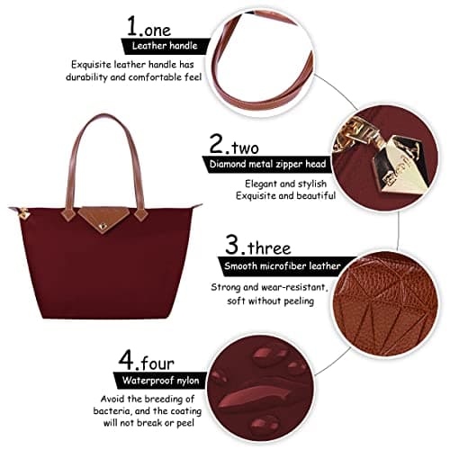 BOJLY Tote Bags for Women Stylish Waterproof Nylon Ladies Shoulder Bag Top Handle Handbag Folding Beach Travel Bag for Work,Shopping, School Maroon Red Small — view 5