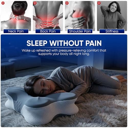 Cervical Memory Foam Neck Pillow Ergonomic for Neck and Shoulder pain support, ideal for Back,Side and Stomach sleeper 2-Height Cooling | Eye Mask — view 6