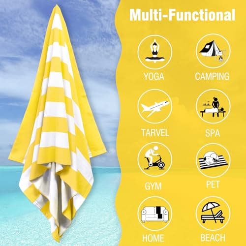 HENBAY Large Oversized Beach Towel - Fluffy 35 x 70 Inch Plush Microfiber Pool Towel, Yellow Striped Quick Dry Cabana Swim Towel — view 5