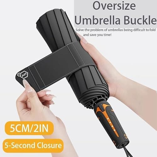 erised's bifrost Travel Folding Umbrella with 5cm Wide Strap/Auto-Open/Close 3D Button/Mecha-Style Handle Design/UPF 50+ Sun Protection/Portable Outdoor Sun & Rain/10Ribs/Handbag/Car/Men — view 4