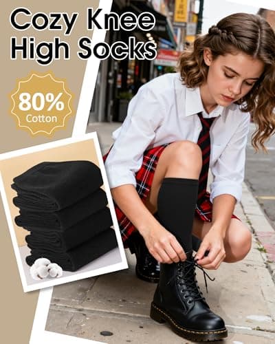 4 Pairs Ladies Knee High Socks Womens 4-7 Autumn Long Cotton Welly Gifts — view 4