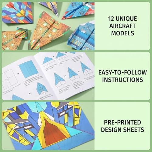 Copbopwn 36 Sheets Paper Airplane Kit DIY Origami Set for Kids 6-12 with Storage Box, Foldable Paper Planes Book for Aircraft Craft Activity, Creative DIY Toy for Boys & Girls, 17.5x24.5CM — view 3