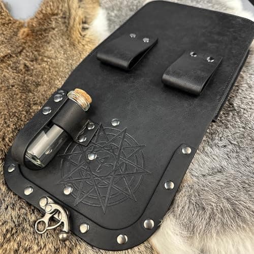 HiiFeuer Medieval Alchemy Faux Leather Belt Bag with Cork Potion Vials, Fantasy Wizard Waist Pouch Side Pack for Halloween (Black C) — view 4