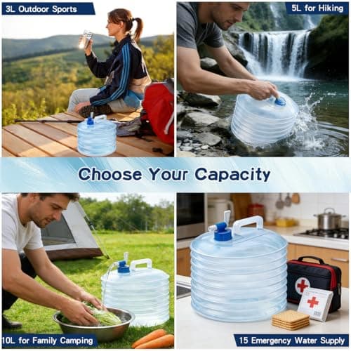 qoqidun Water Container 3L 5L 10L 15L, Collapsible Water Container Water Carrier with Tap, Portable Large Water Storage Container for Camping Sports Outdoor Hiking Use, BPA Free and Stable 3L — view 6