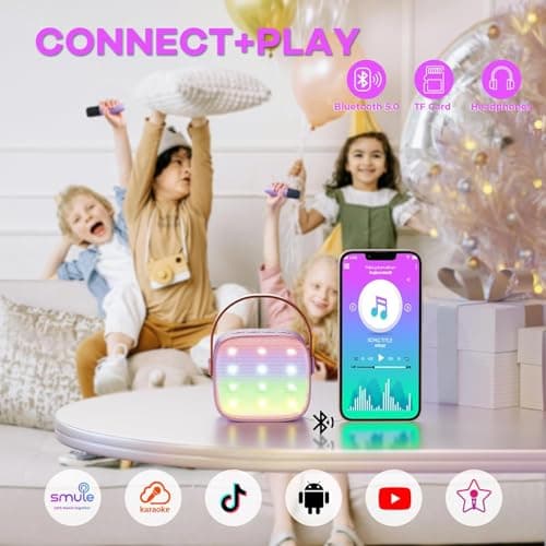 YLL Mini Karaoke Machine with 2 Wireless Microphones, TOP Kids Gifts for Girls Ages 3, 4, 5, 6, 7, 8, 9,10,11,12 +Year Old, 4-12 Years Old Birthday Toy Gift for Girls Boys Party (Purple) — view 4