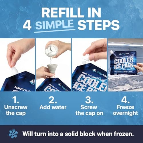 6 Pack Refillable Ice Packs for Cooler, Long Lasting Reusable Freezer Packs — view 6