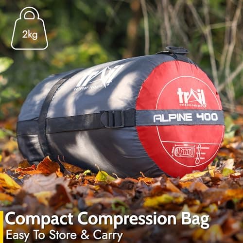 Trail Alpine 400 Sleeping Bag with Hood, 4 Season, Single Adult, Red — view 6