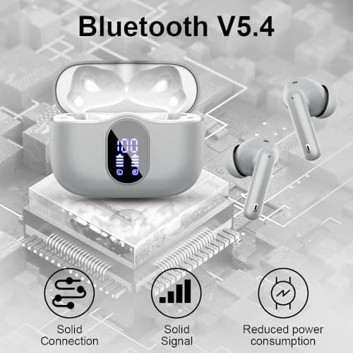 Wireless Earbuds, Bluetooth 5.4 Headphones In Ear with 4 ENC Noise Cancelling Mic, Bluetooth Earbuds Mini Deep Bass Stereo Sound, 36H Playtime LED Display Wireless Earphones IP7 Waterproof, Grey — view 2