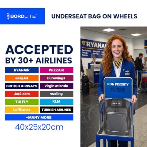 Bordlite Ryanair 40x20x25cm Cabin Backpack on Wheels – Lightweight 2 in 1 Trolley Bag & Rucksack (20L) – Fits Ryanair Free Hand Luggage Allowance — view 3