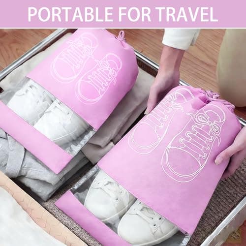 8Pcs Large Shoe Storage Bags, Dustproof Drawstring Shoes Bags with Transparent Slot, Portable Waterproof Non-Woven Fabric Packing Organizers with Drawstring Closure for Daily and Travel Use (Pink) — view 5