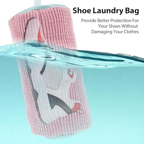 2Pcs Shoe Washing Machine Bag, Shoe Cleaning Bag with Zipper & Hook, Reusable Shoe Laundry Bag, Trainer Washing Machine Bag for Sneakers Canvas Tennis Running Shoes 39x19cm(Rose) — view 5