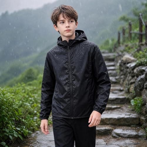 Kioeok Kids Outdoor Waterproof Jacket Lightweight Packable Rain Coat Hooded Breathable Outdoor Coat for Hiking Cycling — view 2