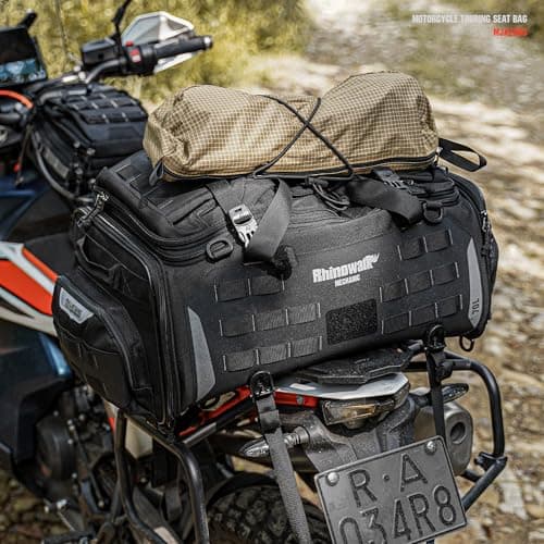 Rhinowalk Motorcycle Saddle Bag Mechanic Motorbike Travel Seat Bag Large Motor Bike Touring Tail Bag Powersports Luggage 50L to 70L with Rain Cover (Black) — view 2