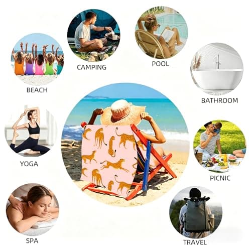 Large Quick Dry Microfibre Beach Bath Towel for Adult,Double Sides Pink Leopard Sand Free Beach Towel with Bag,Lightweight Gym Yoga Sports Towel,Compact Travel Summer Beach Towel for Women Men — view 6
