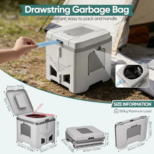 Portable Camping Toilet,Foldable Toilet for Adults with 3 Rolls Drawstring Trash Bags,Travel Toilet with Paper and Phone Holder,Emergency Toilet,Waterproof,Lightweight,Easy-Clean,for Fishing,Camping — view 4