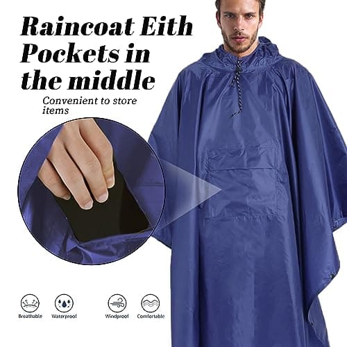 Accevo Multifunction Waterproof Rain Poncho Lightweight Reusable Rain Coat for Women Men Windproof Ripstop Breathable Quick Dry Raincoat with Hood Mountaineering Rock Climbing Emergency Rainwear — view 4