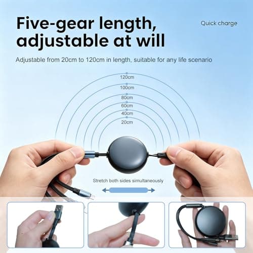 XINML Multi Fast Charger Cable Retractable 3 in 1 Charging Cable 100W, USB C to USBC+PD+Micro USB Portable Travel Chargers for Multiple Devices, Black 1.2M — view 4