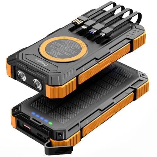 Solar Power Bank Fast Charging 20000mAh with 4 Built-in Cables 20W PD USB-C