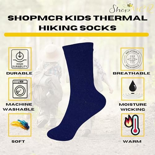 ShopMCR Kids Thermal Walking Socks Girls Boys Teen Winter Thermal Cosy Ski Hiking Warm Thick Cushion Boot Socks 4 yrs to 14 yrs (12.5-3.5, Plain 3Pairs) — view 3