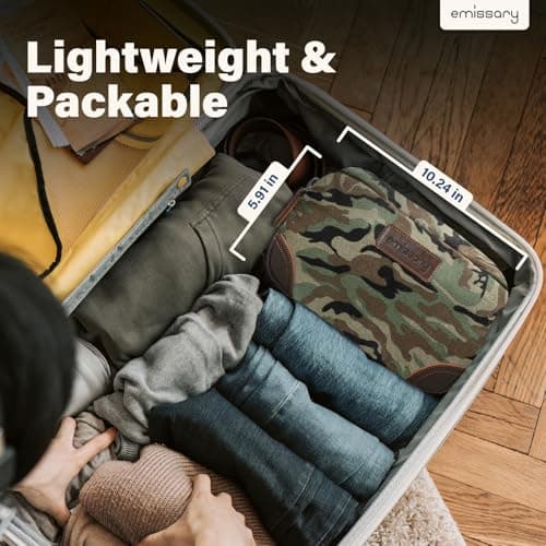 emissary Men's Canvas Travel Toiletry Bag, Leather Dopp Kit, Camo-Green, L, Luxury Travel Essentials for Men — view 5