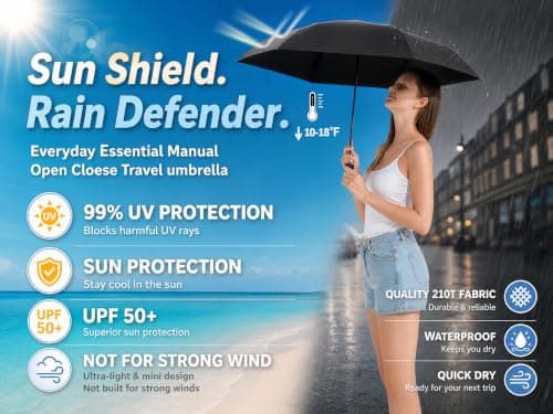 BAODINI Mini Travel Umbrella With Case Small Compact UV Umbrella Protection Sun Lightweight Tiny Pocket Umbrella — view 2