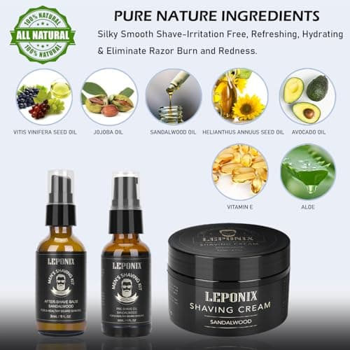Shaving Kit for Men, Aftershave Men Gift Set Includes Sandalwood Shaving Cream, After Shave Lotion for Men and Pre Shave Oil Fights Nicks, Cuts and Razor Burn Gift Set for Him Men Boyfriend — view 6