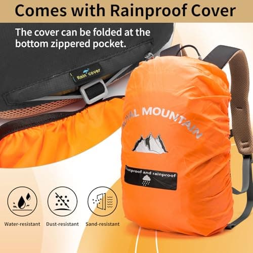 POWER KING Lightweight Hiking Backpack with Rainproof Cover 20L Foldable Travel Rucksack Bag for Women Men Outdoor Casual Daypack for Student, Fit for 14 inch Laptop (Mirror Black, 20L) — view 6