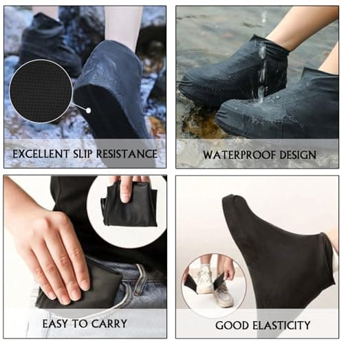 FOSDICK 3 Pairs Waterproof Shoe Covers Reusable Shoe Protector Covers Rubber Non Slip Overshoes for Men Women Shoe Cover Thickened Boot Cover Over Shoes Protectors for Outdoor Cycling Hiking, Black — view 3