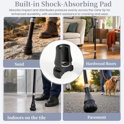 4-Pack 16mm Non-Slip Walking Stick Rubber Ferrules, Durable Cane Tip Replacements with Metal Insert, Anti-Skid Crutch End Caps for Hiking & Everyday Use, Black — view 3