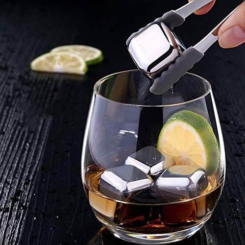 Stainless Steel Whiskey Stones Luxury Gift Set, Reusable Ice Cubes with Barman Tongs and Freezer Tray — view 5