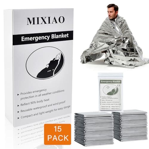 MIXIAO Emergency Foil Blanket (Pack of 15), Survival Thermal Mylar Blankets