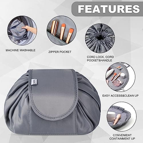 Vavabox Lazy Drawstring Makeup Bag, Flat Lay Cosmetic Bags (Grey) — view 4